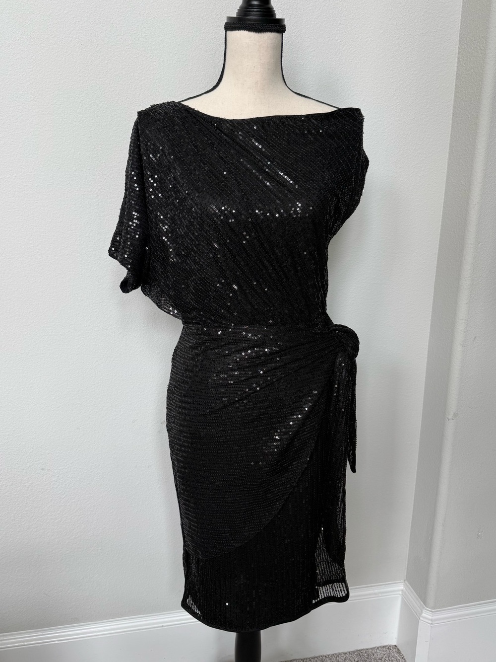 Grace Karin Black Sequin Tie Skirt Cocktail Dress